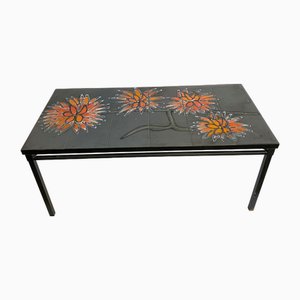 Table Basse en Céramique Grise et Acier Noir de Vallauris, 1960