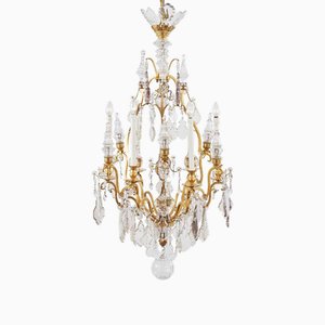 French Chandelier in Gilded Bronze and Crystal, 1890s