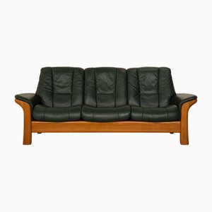 Vintage Three-Seater Sofa in Green Leather