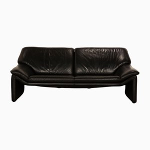 Schwarzes Zwei-Sitzer Sofa aus Leder