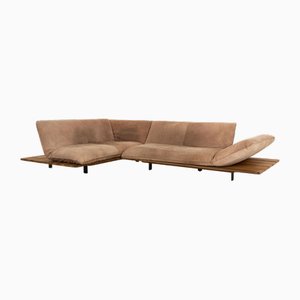 Akito Corner Sofa in Brown Leather and Smoked Oak from Bullfrog