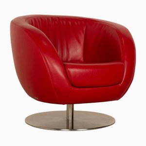 Fauteuil Pivotant Pearl en Cuir Rouge de Koinor