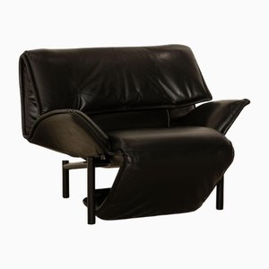 Fauteuil Veranda en Cuir Noir par Vico Magistretti pour Cassina