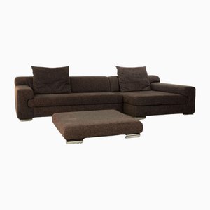 Donna Corner Sofa and Pouf in Gray Brown Fabric from Ewald Schillig, Set of 2