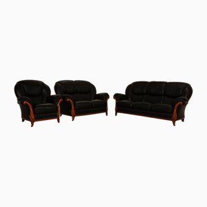 Victoria 3-Sitzer Sofa, 2-Sitzer Sofa und Sessel aus schwarzem Leder von Nieri, 3er Set