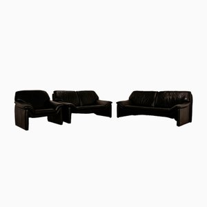 Atlanta 3-Seater Sofa, 2-Seater Sofa and Armchair in Black Leather from Laauser, Set of 3