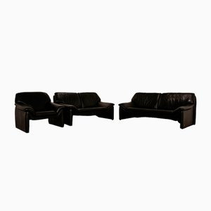 Atlanta 3-Sitzer Sofa, 2-Sitzer Sofa und Sessel aus schwarzem Leder von Laauser, 3er Set