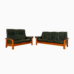 Windsor 3-Sitzer und 2-Sitzer Sofas aus Dunkelgrünem Leder von Stressless, 2er Set