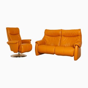 Cumuly 2-Seater Sofa and Armchair in Goldenrod Leather from Himolla, Set of 2