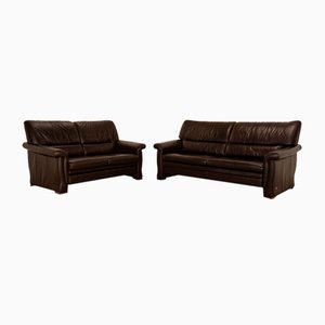 Modell 2253 2-Sitzer und 3-Sitzer Sofas aus Dunkelbraunem Leder von Himolla, 2er Set