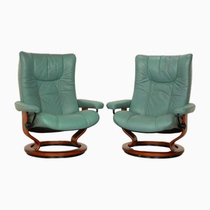 Green Leather Armchairs from Stressless, Set of 2