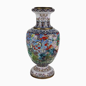 Large Bronzse Vase with Cloisonné and Colored Enamels