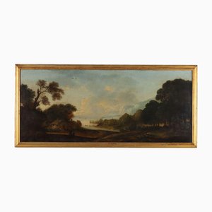 Landscape with Sea View, Late 1700s-1800s, Oil on Canvas, Framed