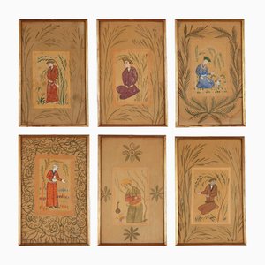 Artiste du Moyen-Orient, Miniatures, Peinture sur Papier, Set de 6