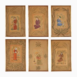 Middle Eastern Artist, Miniatures, Paint on Paper, Set of 6