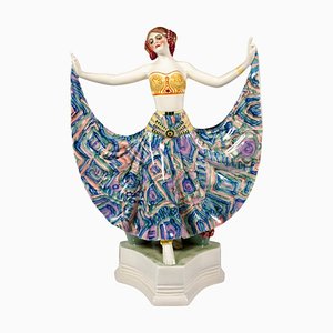 Figura de bailarina Ruth con traje Art Déco de Goldscheider, Viena, Austria, años 20