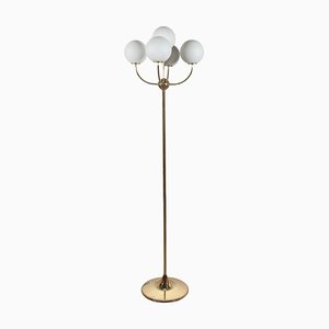 Brass and Opal Globe Floor Lamp, Germany, 1970s