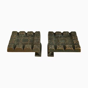 Brutalist Bronze Square Push Pull Door Handles with Geometric Reliefs, 1970s, Set of 2