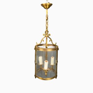 Small Neoclassical Lantern in Bronze and Round Glass, 1940s