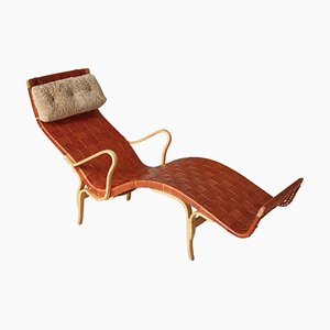 Chaise Longue Pernilla de cuero de silla patinado atribuido a Bruno Mathsson, 1964