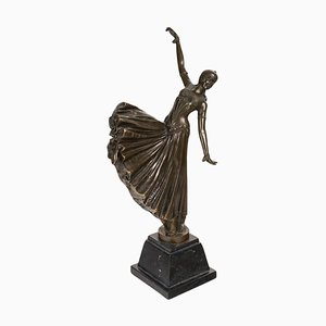 Danseuse Style Art Déco, 20ème Siècle, Bronze sur un Socle en Marbre