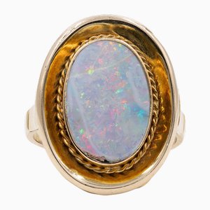 14 Karat Yellow Gold Doublet Opal Ring, 1970s