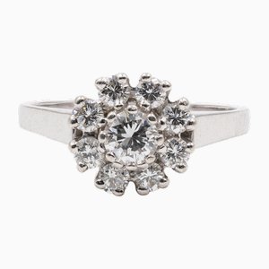 18 Karat White Gold and Diamond Flower Ring, 1960s