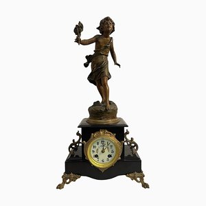 Table Clock with Mounted Bronze Sculpture by Auguste Moreau, Late 19th Century