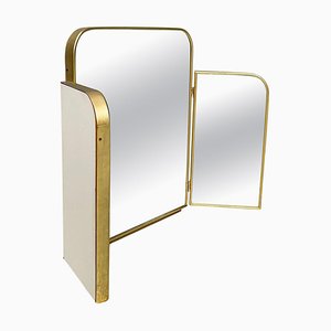 Mid-Century Modern 3-Door Table Mirror in Brass and White Wood, Italy, 1950s