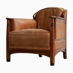 Art Deco Armchair in Oak and Cognac Leather from Schuitema, 1990s