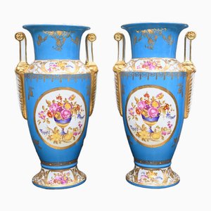 Vasi con urna floreale dipinti in porcellana di Sevres, set di 2