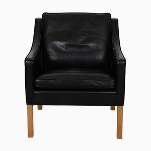 Sillón modelo 2207 de cuero negro de Børge Mogensen, años 2000