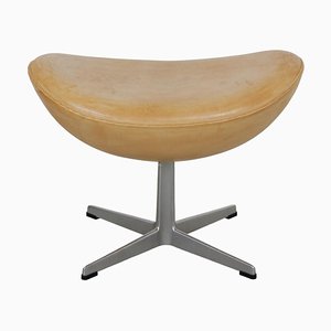 Egg Footstool in Patinated Natural Leather by Arne Jacobsen, 2000s