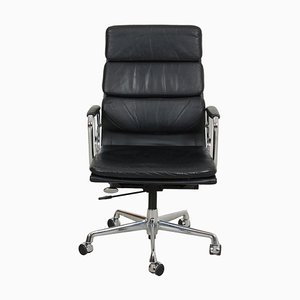 Silla de oficina Ea-219 de cuero negro de Charles Eames, años 80