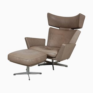 Oksen Lounge Chair with Footstool by Arne Jacobsen, Set of 2