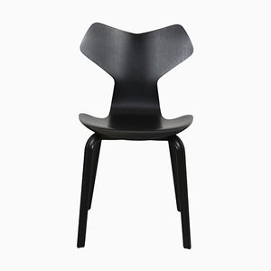 Grandprix Chair in Black Lacquered Ash with Wooden Legs by Arne Jacobsen