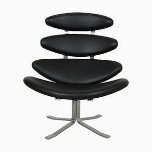 Corona Chair in Black Leather by Erik Jørgensen