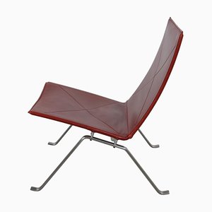 Chaise Pk-22 en Cuir Aniline Rouge par Poul Kjærholm