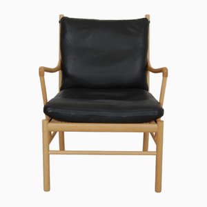 Colonial Stuhl aus schwarzem Leder von Ole Wanscher