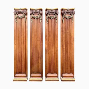 Italian Walnut Pilaster Columns with Gilt Carved Capitals, 1980s, Set of 4