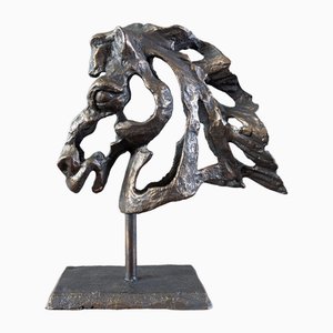 Tête de Forse en Bronze Patiné, 1950s