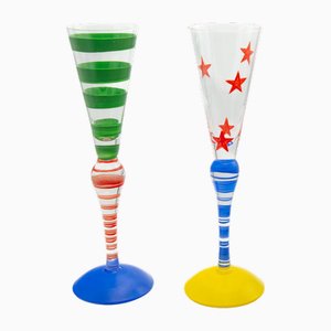Clown Champagne Flutes by Anne Nilsson for Orrefors, Sweden, 1992, Set of 2