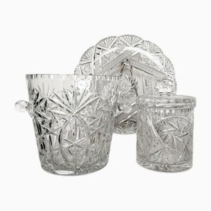 Set de Fête Vintage en Cristal avec Seau à Glace, Bonbonnier et Bol, 1980s, Set de 3