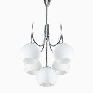 Vintage Italian Chrome and Opaline Chandelier, 1970s