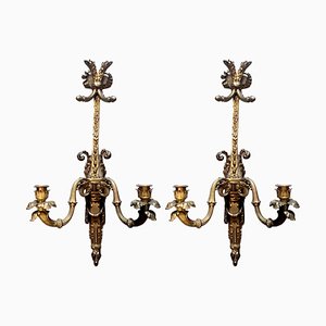 French 2-Armed Wall Candleholders in Bronze, 19th Century, Set of 2