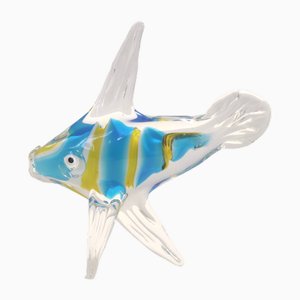 Vintage Light Blue and Yellow Blown Murano Glass Fish Figurine, Italy, 1950s