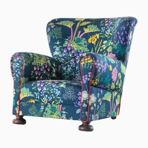 Wingback Chair with New Gocken Jobs Print, 1930s