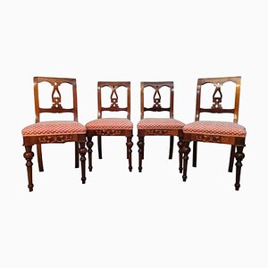 Chaises Biedermeier en Bois et Tissu, Danemark, 1850s, Set de 4