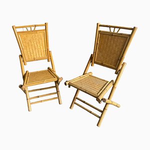 Bamboo Rattan Folding Chairs, 1960s, Set of 2