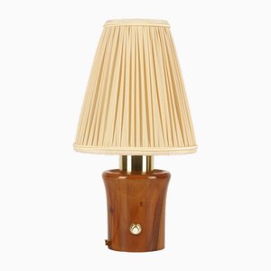 Small Cherrywood Table Lamp with Fabric Shade by Rupert Nikoll, Vienna, Austria, 1950s